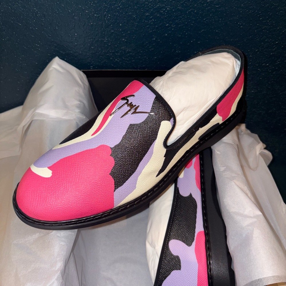 Giuseppe Zanotti Pink Lavender Camouflage Slip-On Loafers
